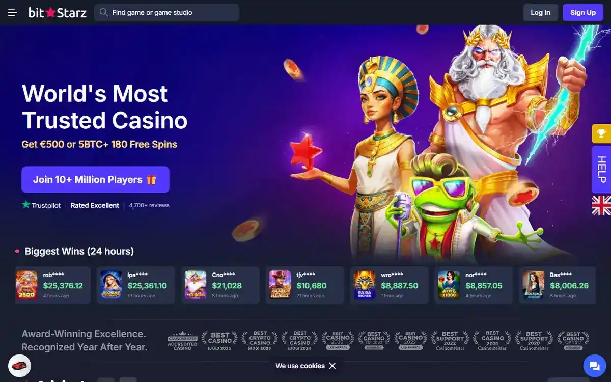 Startsidan hos BitStarz, skärmbild 2026-10-18